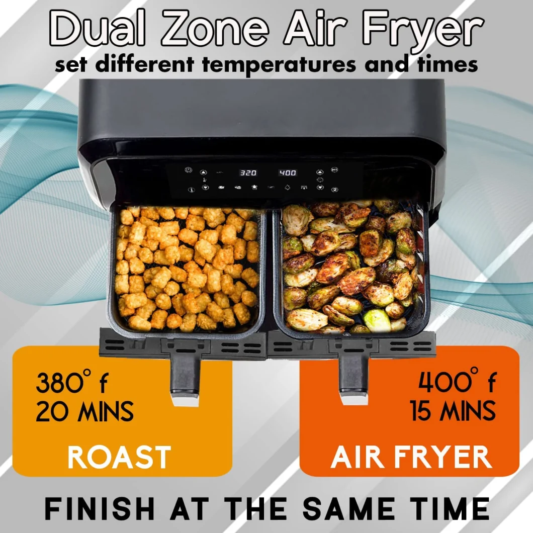 8-in-1 Dualzone Technology, 2-Basket Air Fryer with 2 Independent Frying Baskets