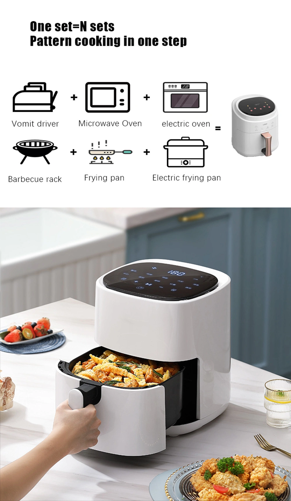 2023 New Product Fryer Deep Digital 4.5L 6L 12 Liter Hot Machine Oil Free 110V Commercial Air Fryers Oven Air Fryer Grill Combo with Meat Thermometer