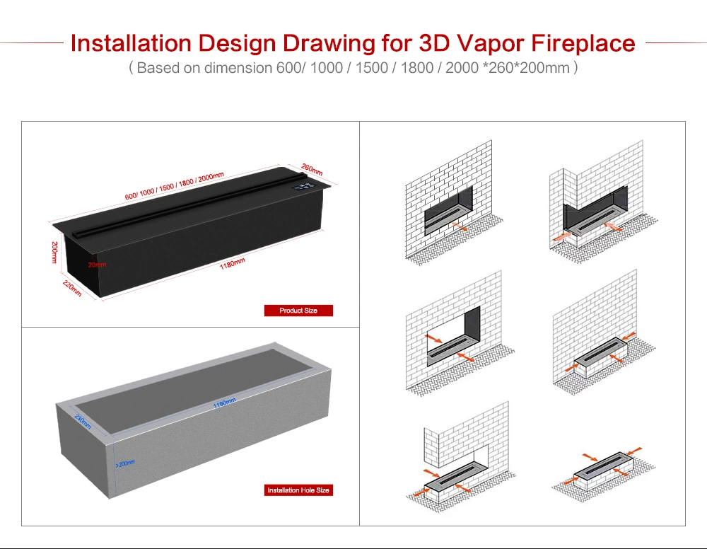 Modern LED Flame Wall Mounts Water Vapor Fire Steam Fireplace Insert 3D Mist Electric Fireplace