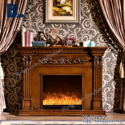モダンなアメリカンスタイルの室内装飾、自立型ブラウン電気暖炉マントルピース