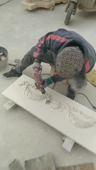 自立型白大理石暖炉、ベイビーエンジェル彫刻付き (SYMF-122)